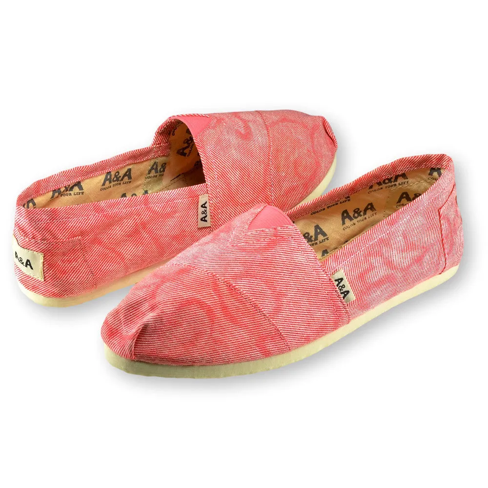 Faded Leaves Red Canvas Slip On Shoes for Women