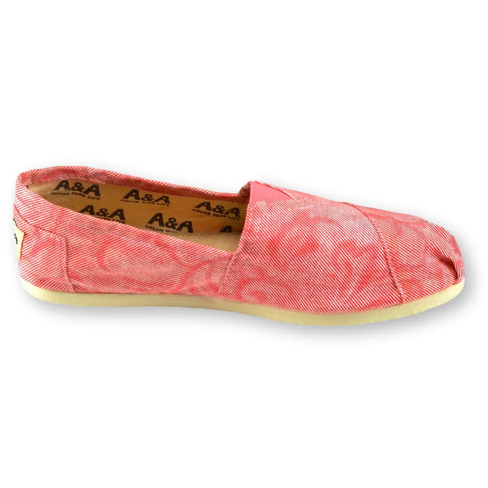 Faded Leaves Red Canvas Slip On Shoes for Women