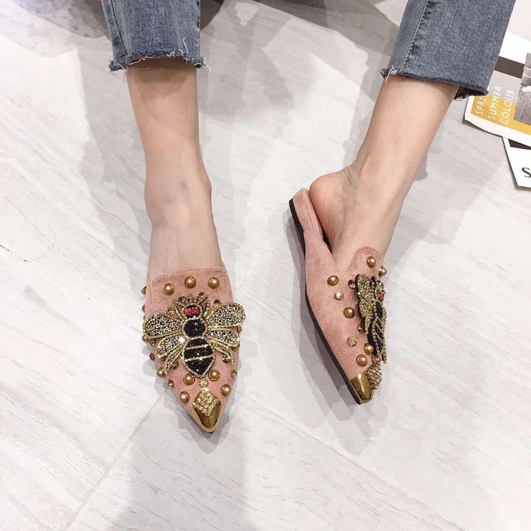 Fashion Rhinestone Bee Flat Sandals And Slippers | Brodtica.com