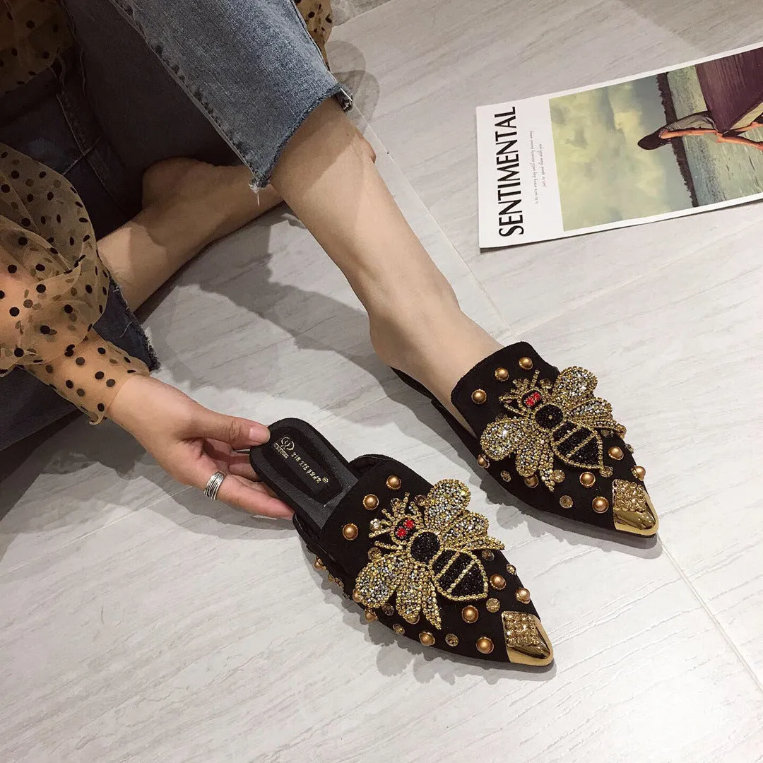 Fashion Rhinestone Bee Flat Sandals And Slippers | Brodtica.com