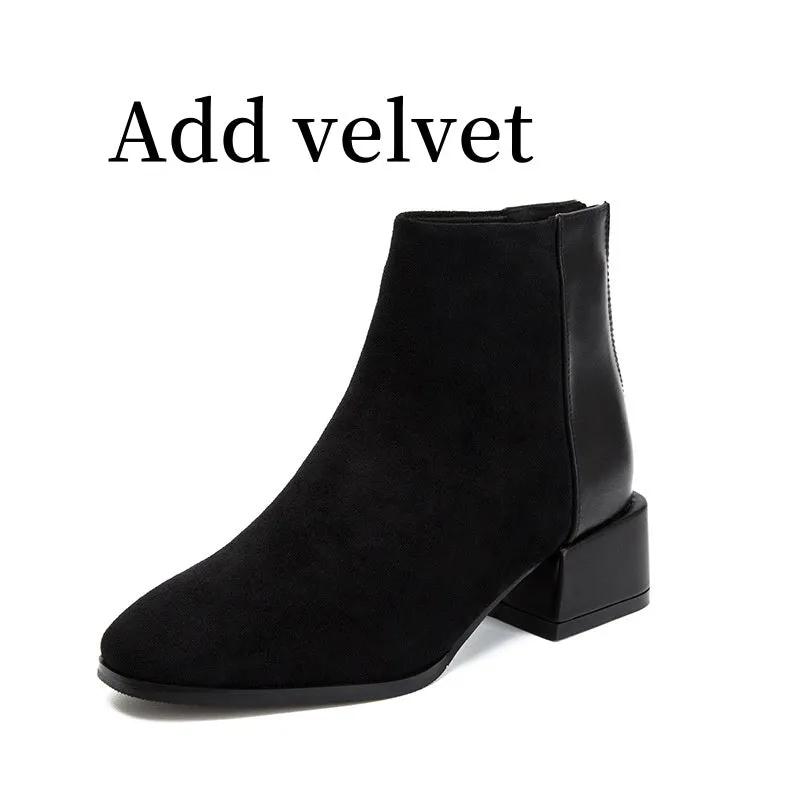 Fashionable Retro Chelsea Boot Women's Shoes with Square Heel and Pointed Toe.