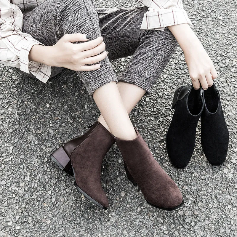 Fashionable Retro Chelsea Boot Women's Shoes with Square Heel and Pointed Toe.