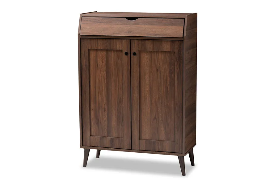 Fella Walnut Brown finished 2-Door Wood Entryway Shoe Storage Cabinet