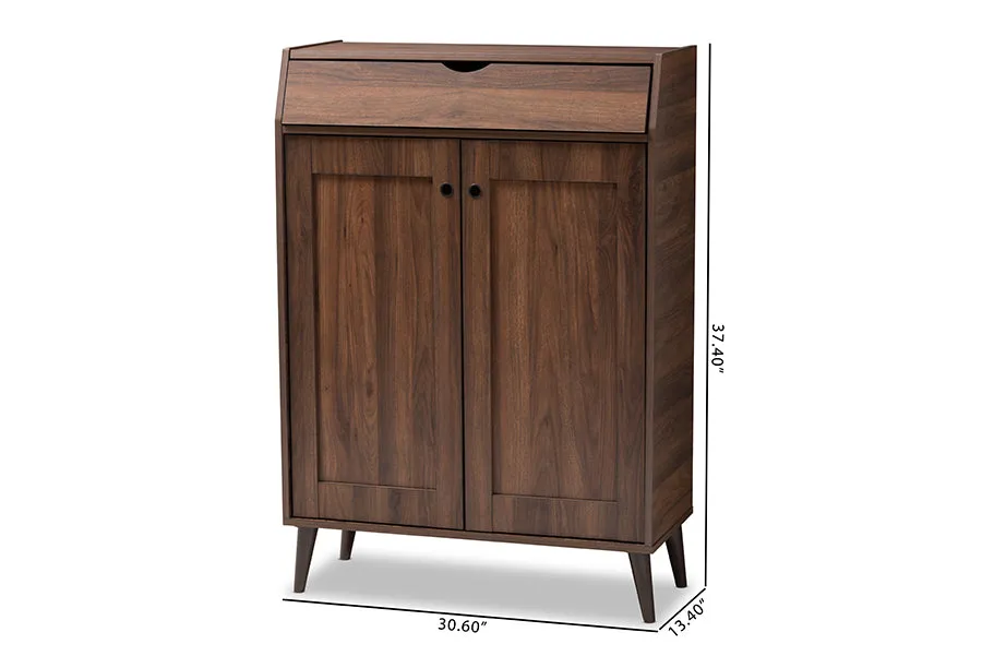 Fella Walnut Brown finished 2-Door Wood Entryway Shoe Storage Cabinet