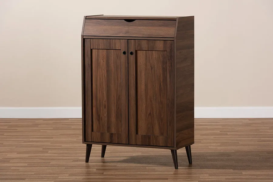 Fella Walnut Brown finished 2-Door Wood Entryway Shoe Storage Cabinet