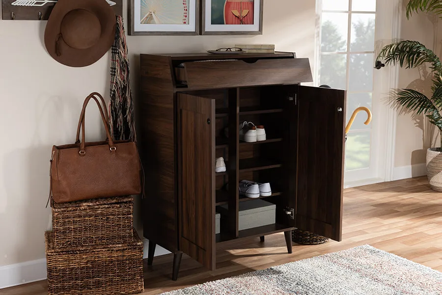 Fella Walnut Brown finished 2-Door Wood Entryway Shoe Storage Cabinet