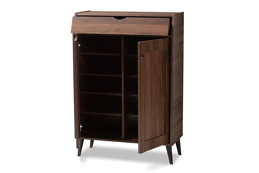 Fella Walnut Brown finished 2-Door Wood Entryway Shoe Storage Cabinet