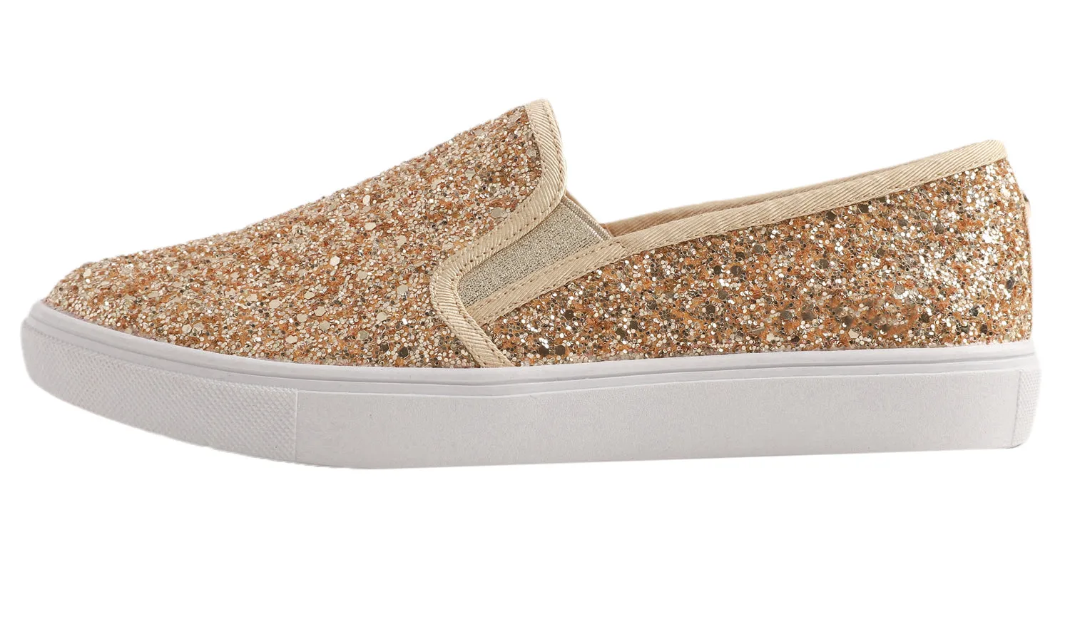 Feversole Women's Glitter Gold Slip On Sneaker Casual Flat Loafers