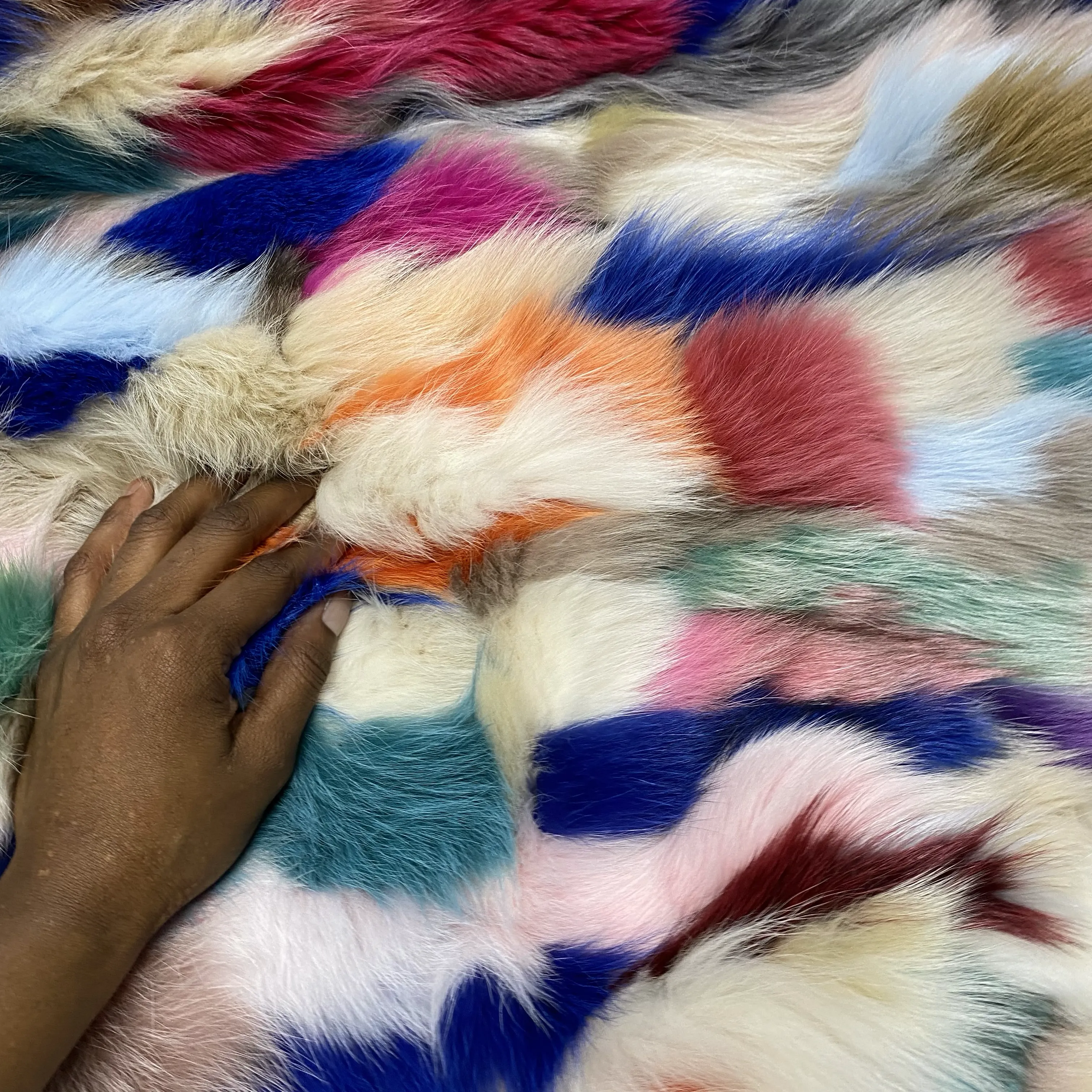 Genuine Fox Fur Plate | Multicolor III | Teal Pink Ivory