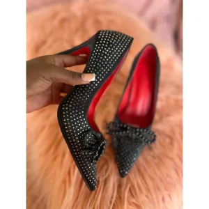 Glitter Pointed Toe Bow Decorated High Hell Shoes