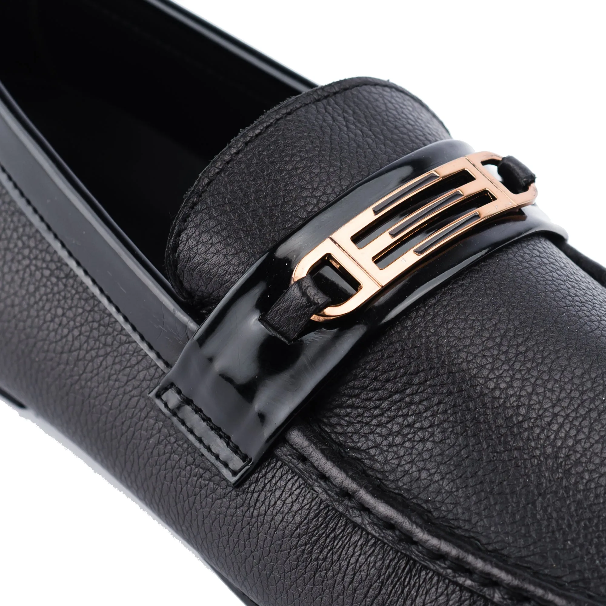 Gold Plated Buckle Moccasins-Black