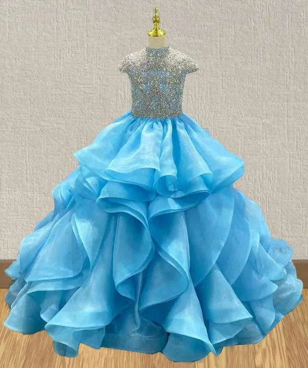 Halter Beaded Bodice Beauty Kids Prom Pageant Couture