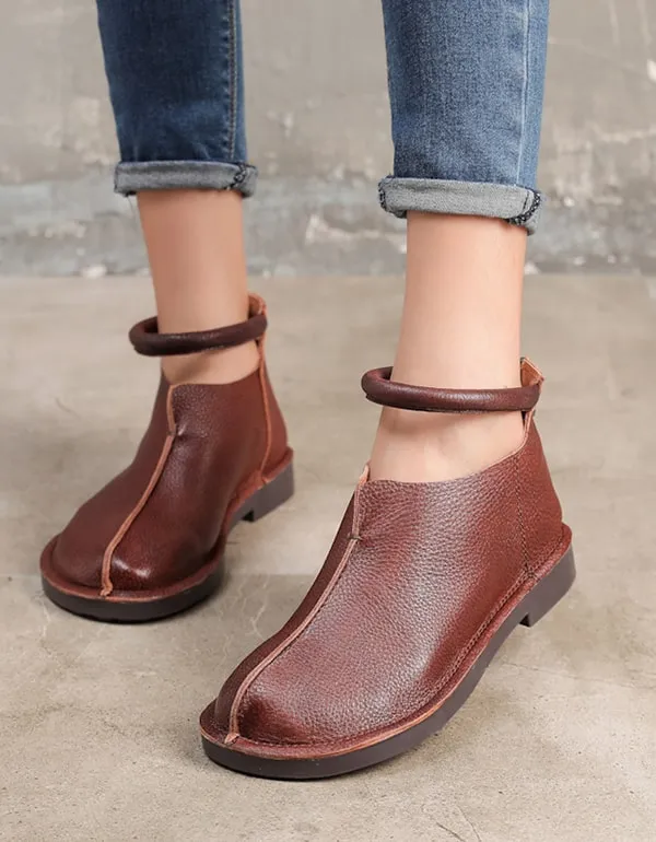 Handmade Retro Leather Women's Shoes Flat Bottom