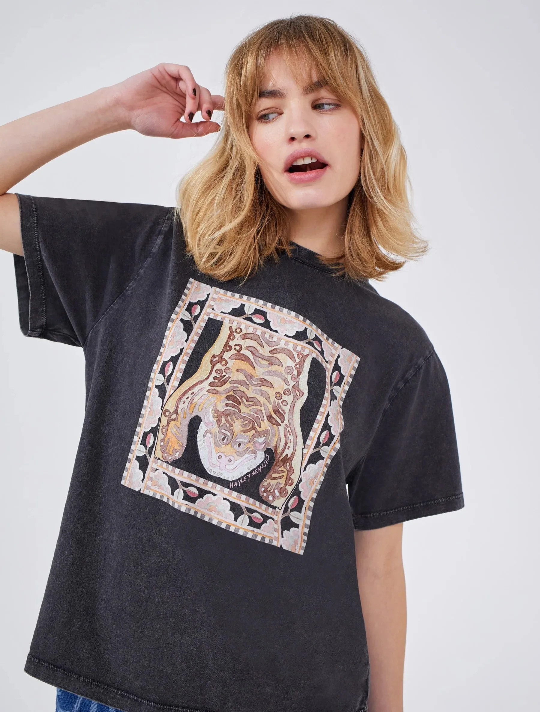 Hayley Menzies Lotus Tiger Printed Tee Grey