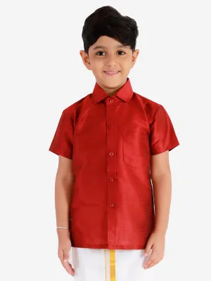 Jashvi Boys' Maroon Silk Short Sleeves Ethnic Shirt