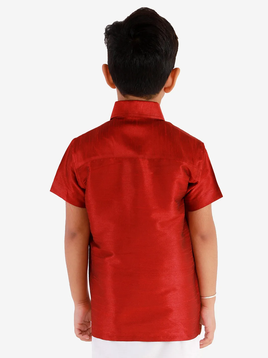 Jashvi Boys' Maroon Silk Short Sleeves Ethnic Shirt