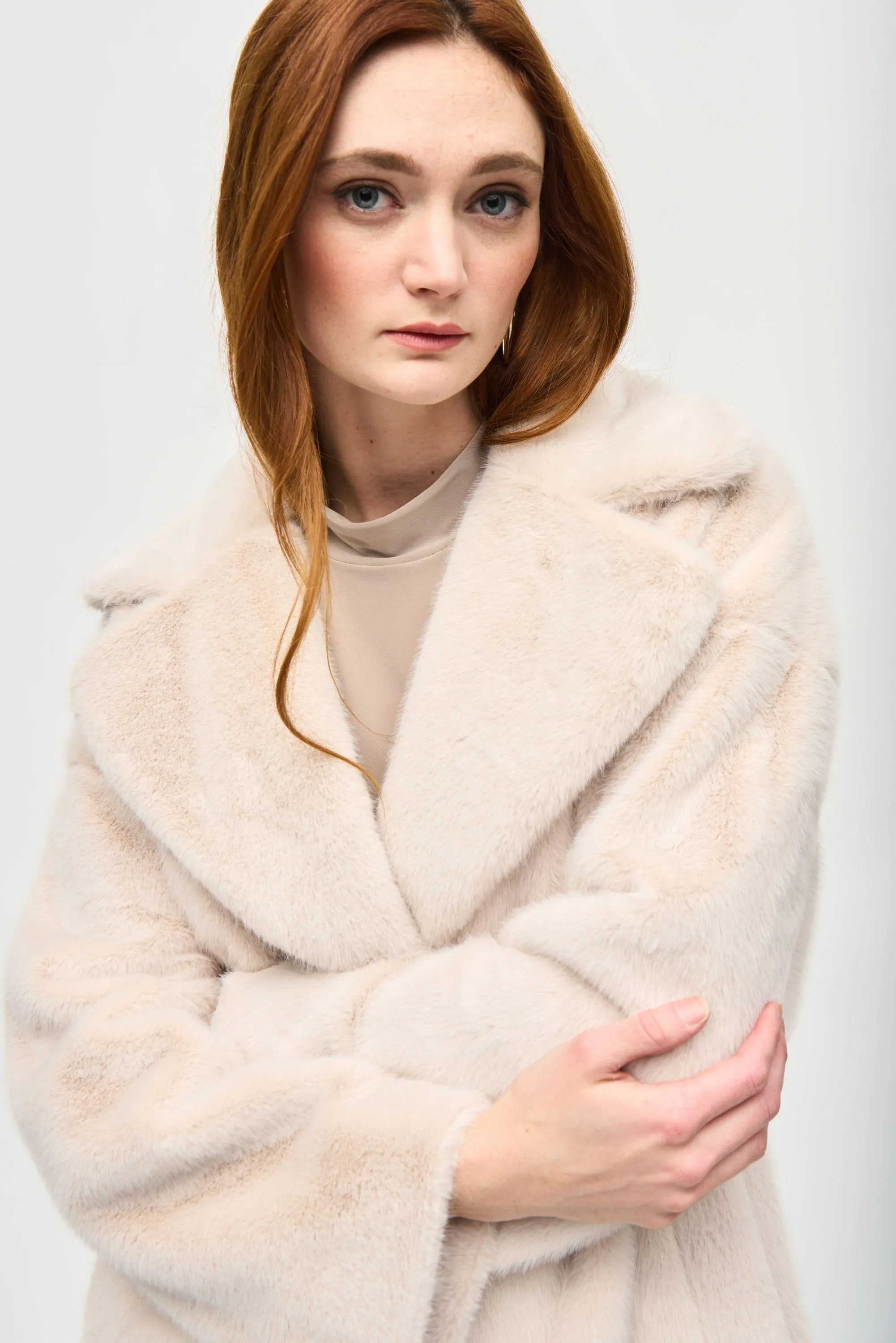 Joseph Ribkoff Faux Fur Straight Coat Cream