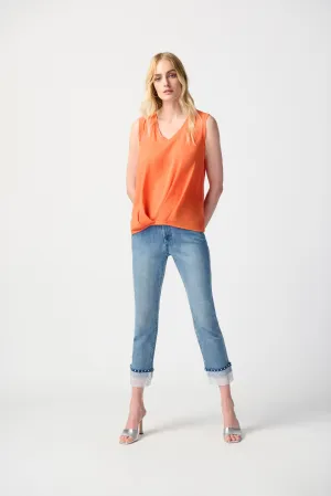 Joseph Ribkoff Pleated Front V-Neck Top Mandarin