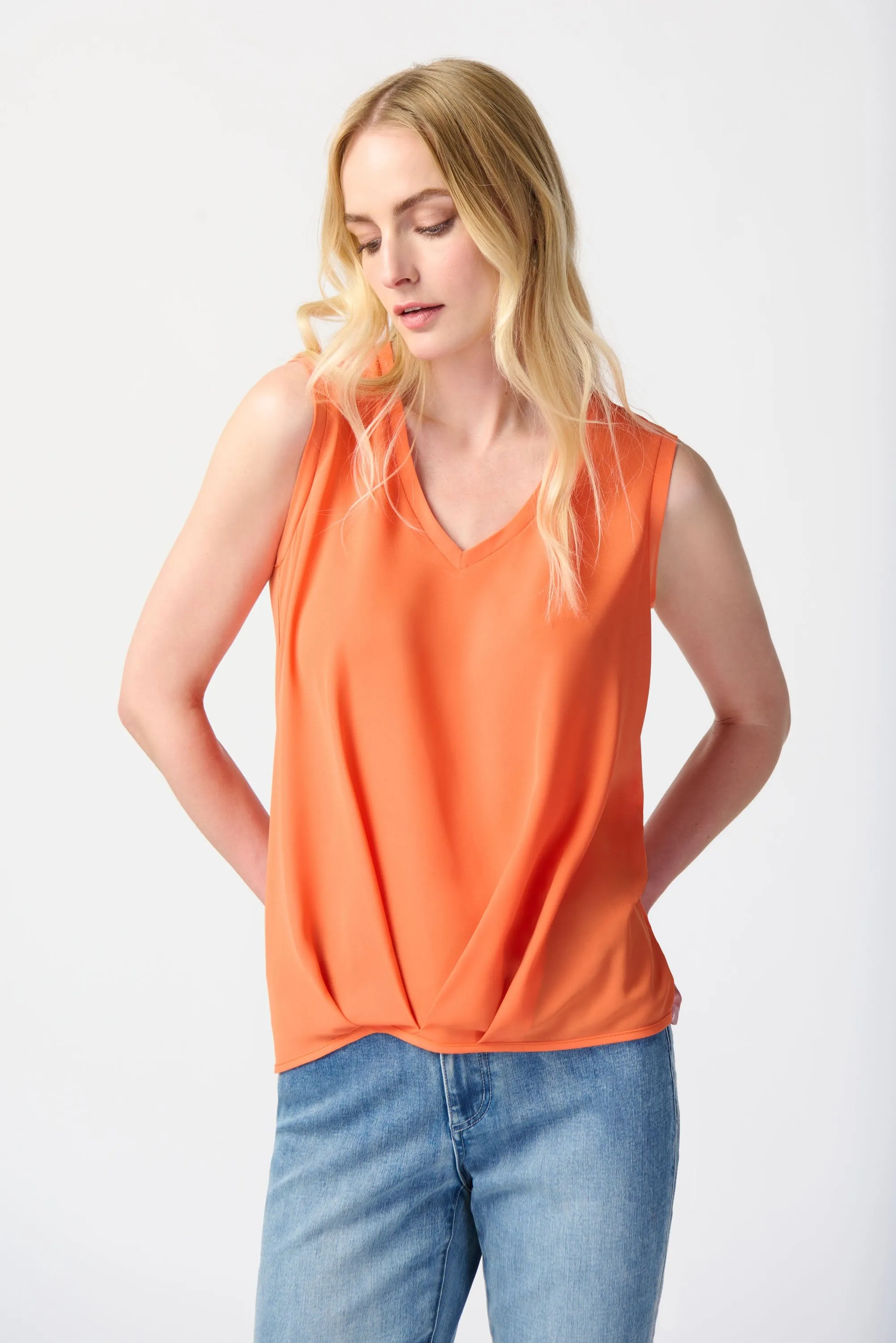 Joseph Ribkoff Pleated Front V-Neck Top Mandarin