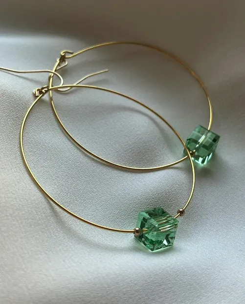 Kybalion Glass Cube Gold Hoops