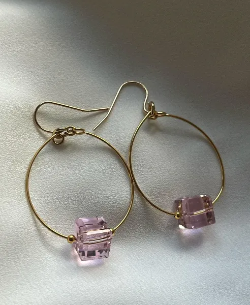 Kybalion Glass Cube Gold Hoops