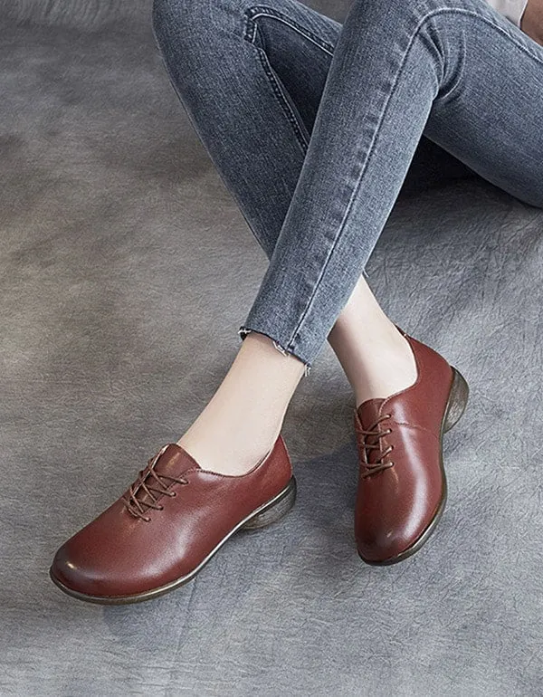 Lace Up Retro Leather Comfortable Flat Shoes