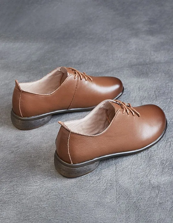 Lace Up Retro Leather Comfortable Flat Shoes