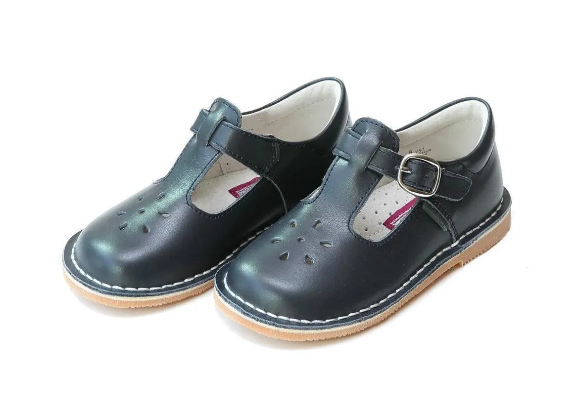 L'Amour Navy Classic Leather T-Strap Mary Janes