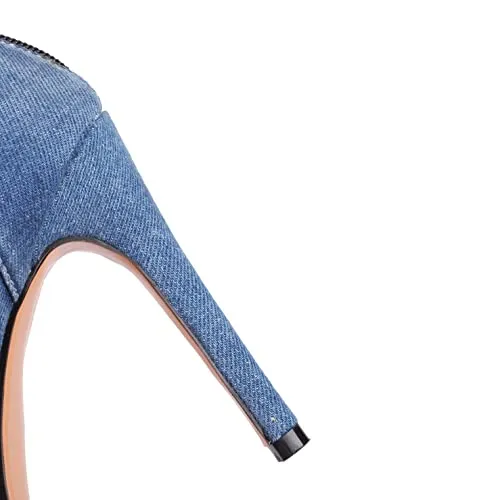 Latasa Denim High Heels Sandals for Women Peep Toe Heels Jean Heels Sandals Shoes Denim Shoes for Women's Ankle Strap Fashion Summer Sandal Heels(9,Blue)