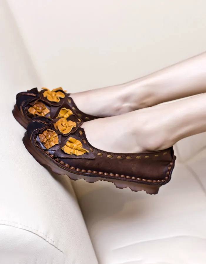 Leather Flowers Comfortable Handmade Retro Flats 35-43