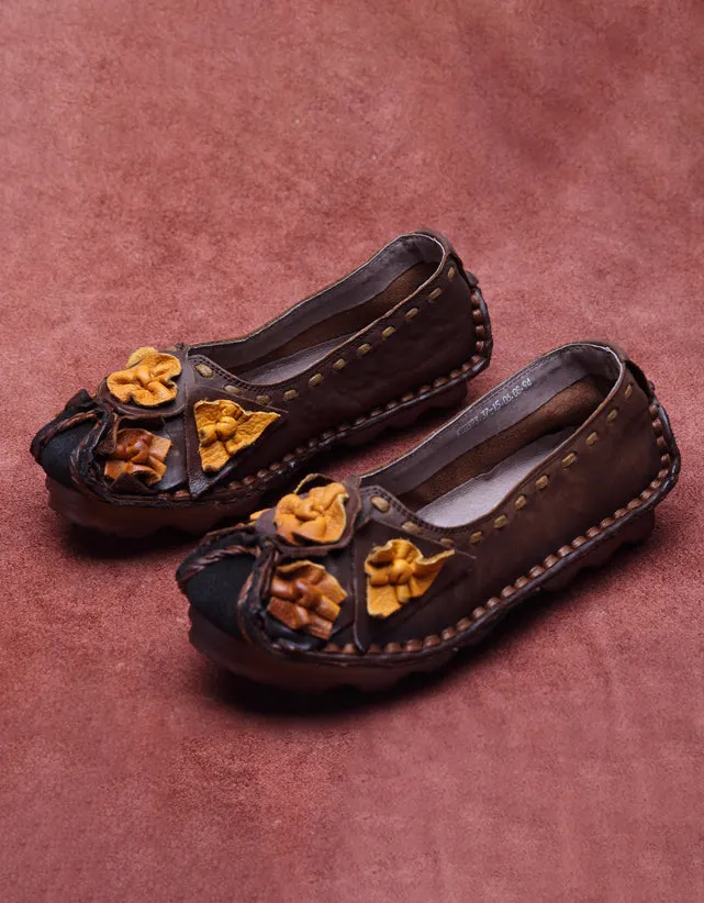 Leather Flowers Comfortable Handmade Retro Flats 35-43