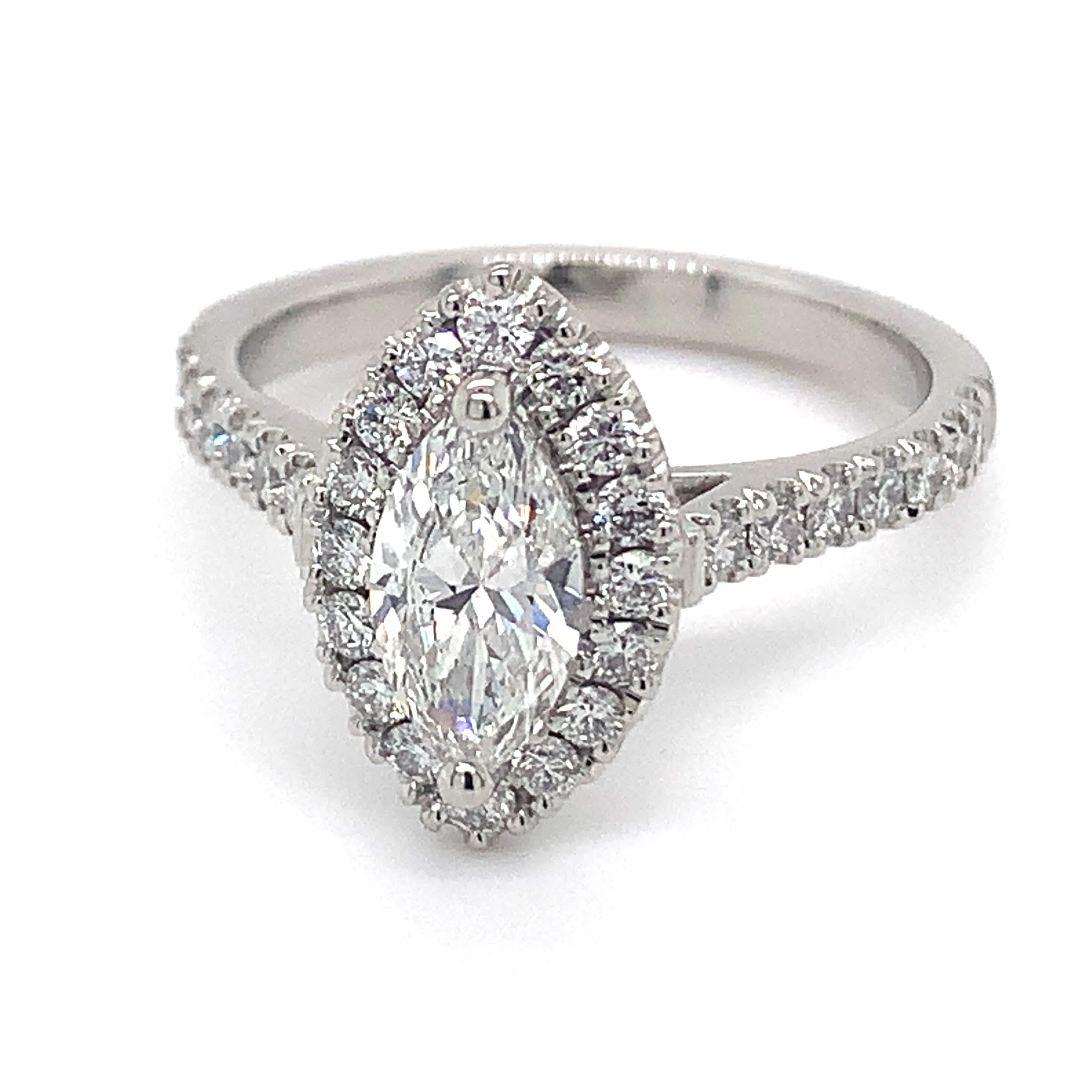 Lia - Platinum 1.32ct Laboratory Grown Marquise Halo Diamond Engagement Ring