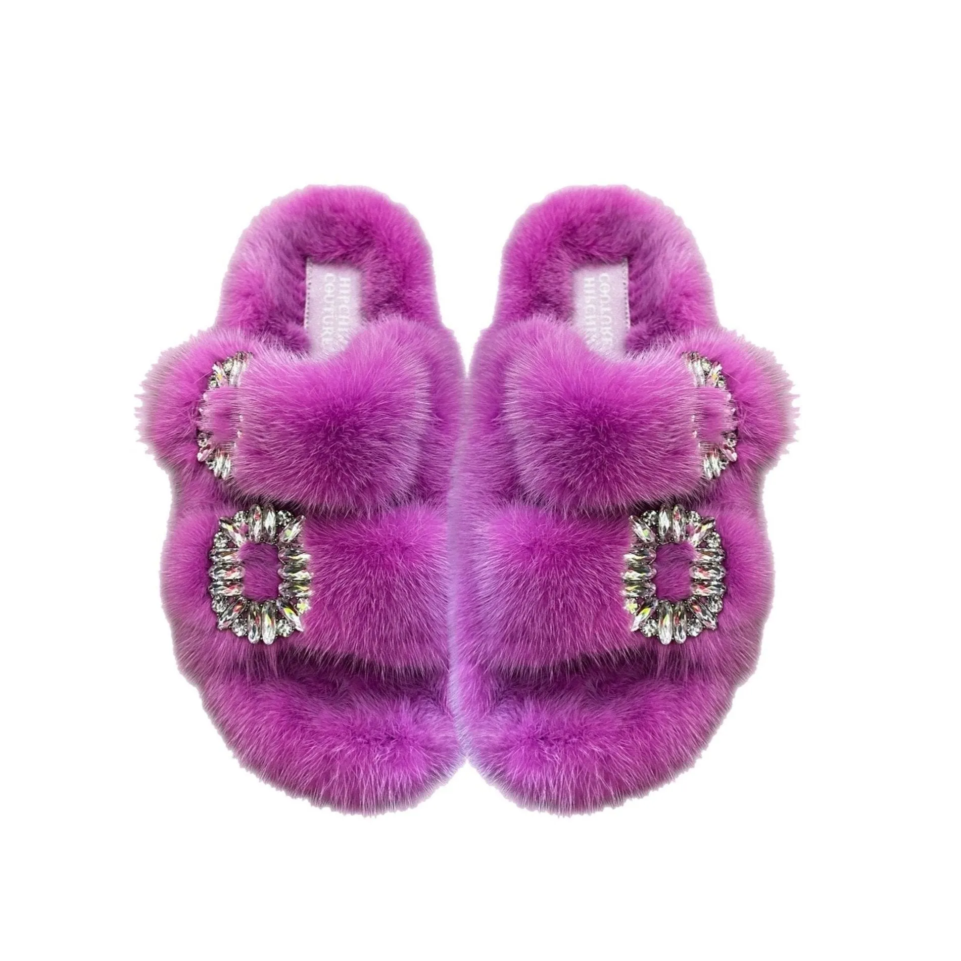 Luxe Mink Slide Sandals with Crystal Buckle - Fuchsia