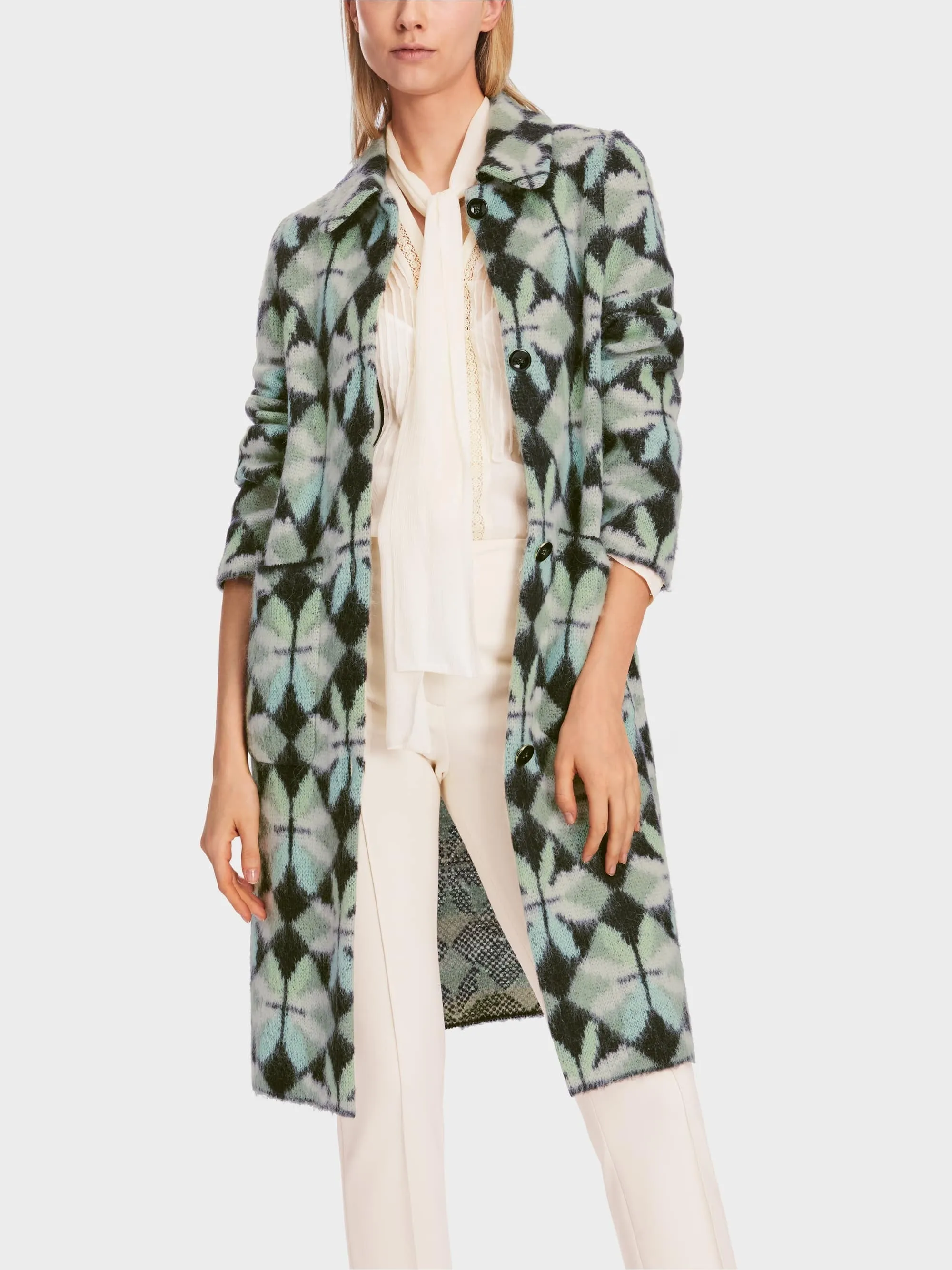 Marc Cain Knit Wool Mix Coat Abstract Print