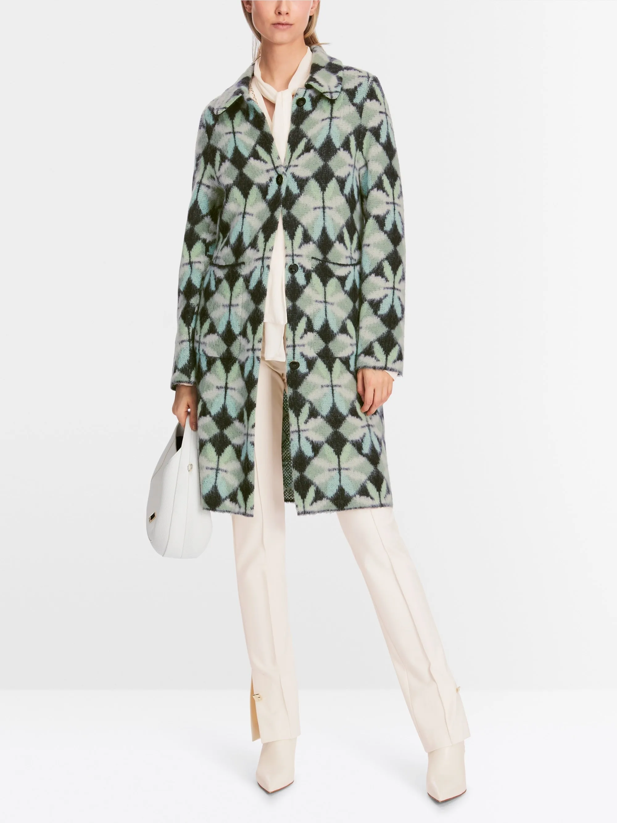 Marc Cain Knit Wool Mix Coat Abstract Print