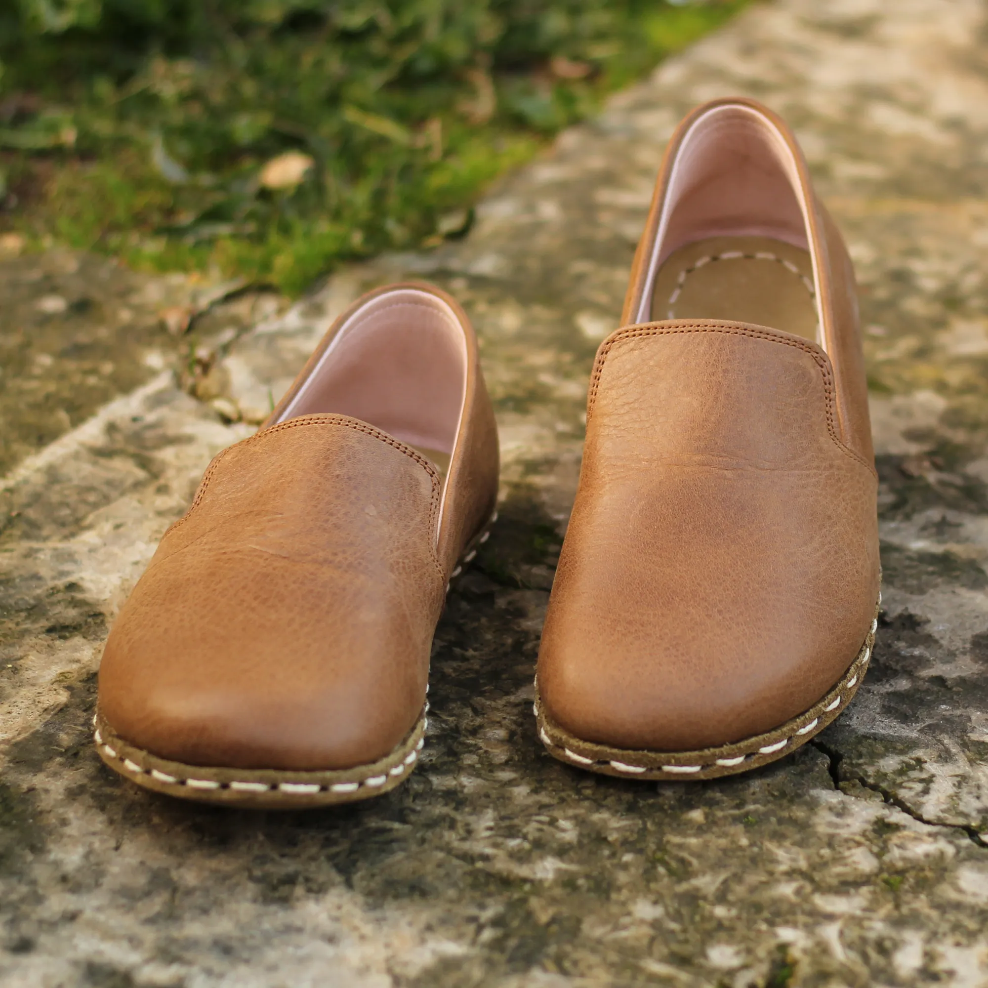 Matte Brown Leather Handmade Barefoot Men's Loafer Shoes