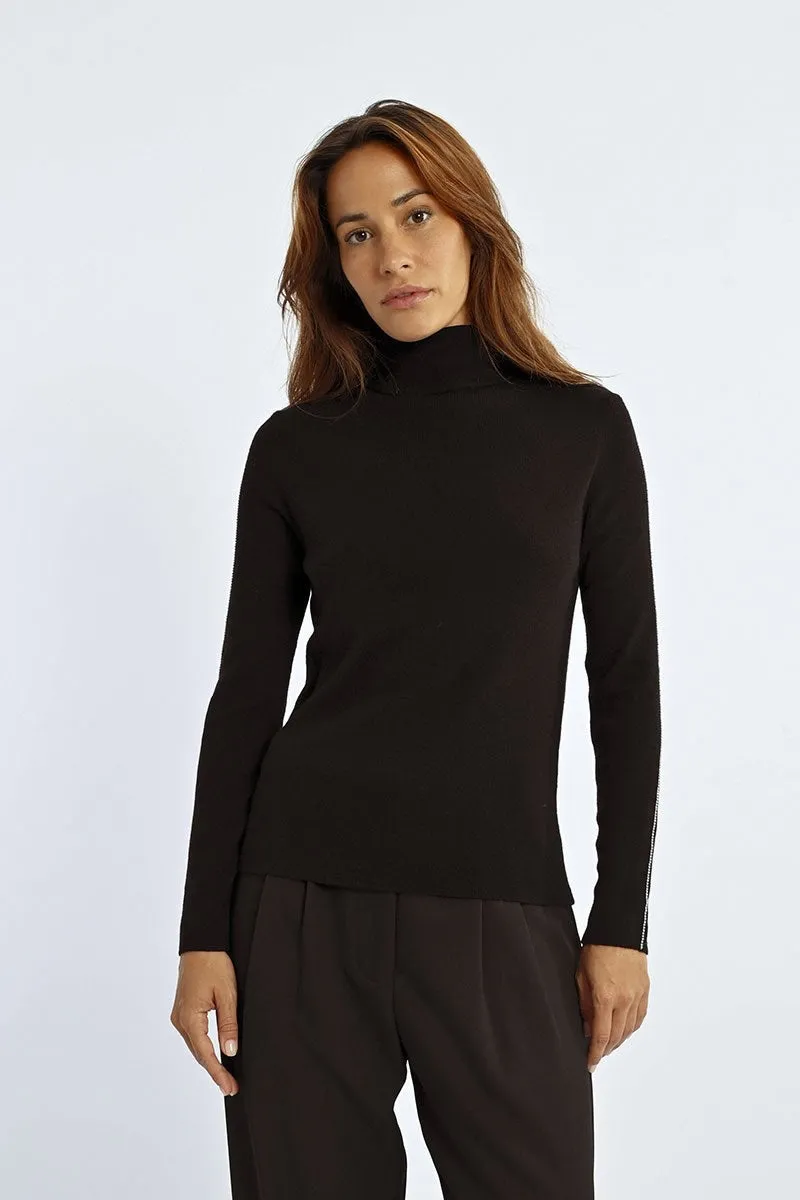 Molly Bracken Knit High Neck Thin Top Black