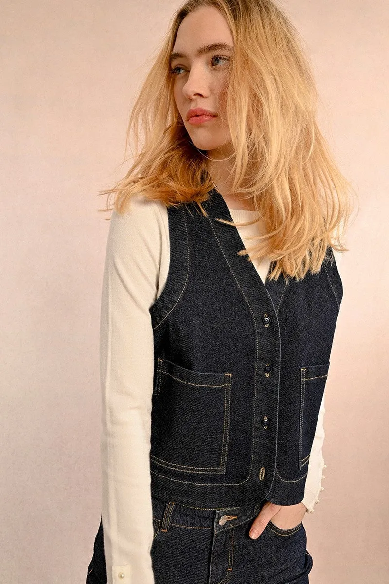 Molly Bracken Sleeveless Dark Denim Jacket