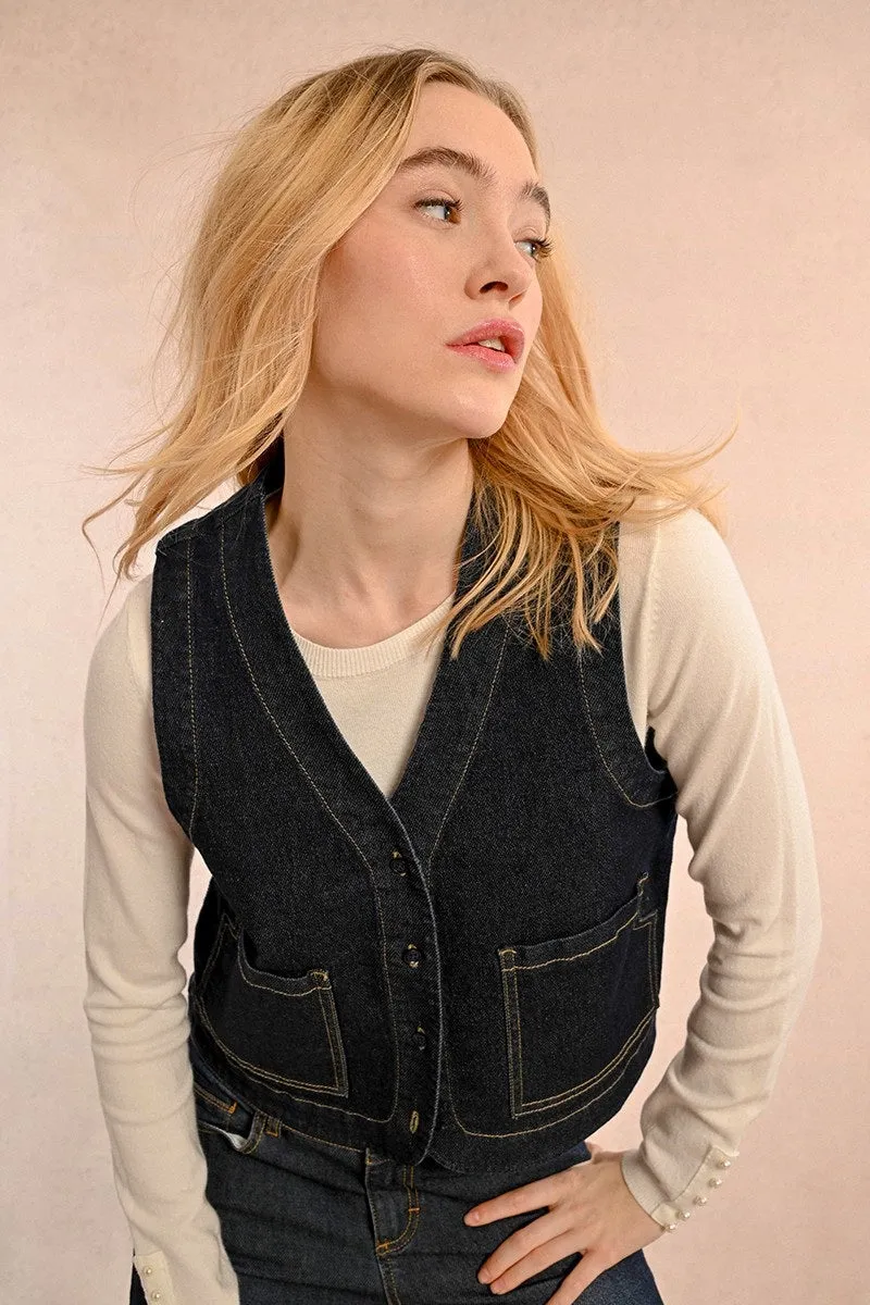 Molly Bracken Sleeveless Dark Denim Jacket