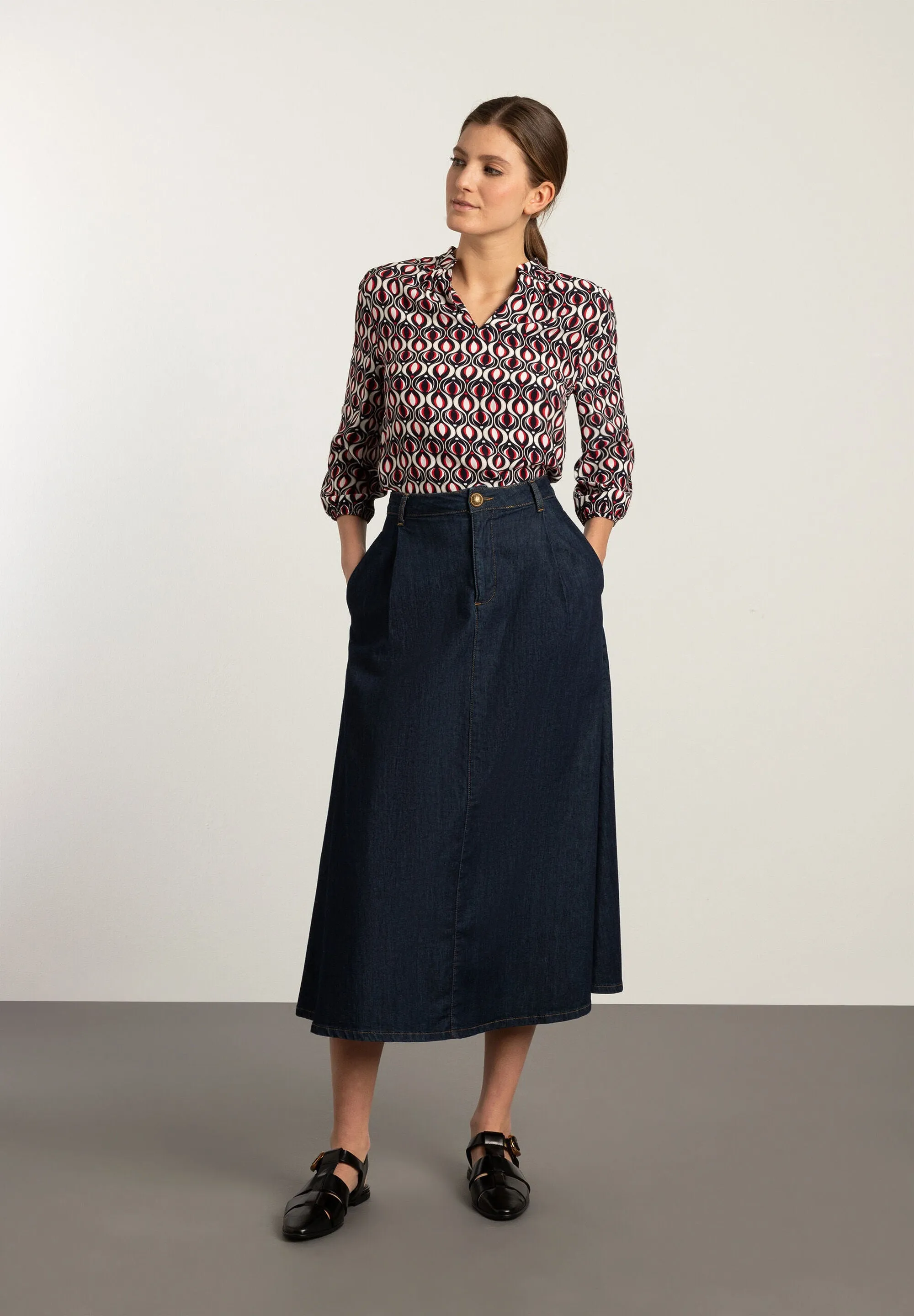 More & More Long Dark Denim Maxi Skirt