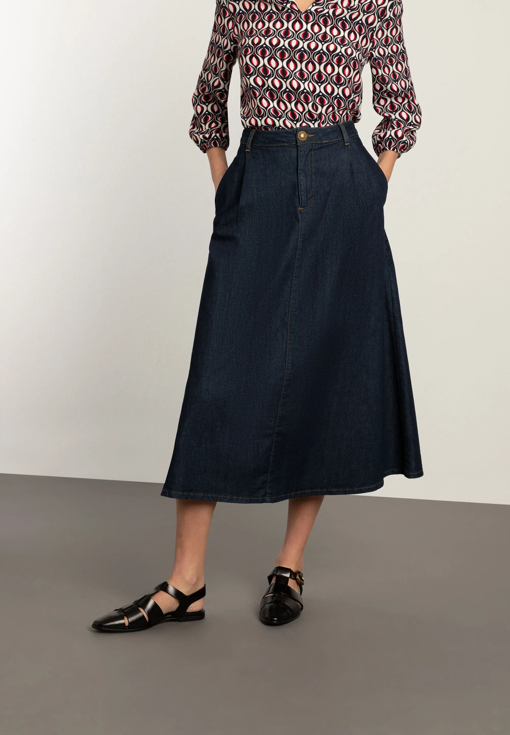 More & More Long Dark Denim Maxi Skirt