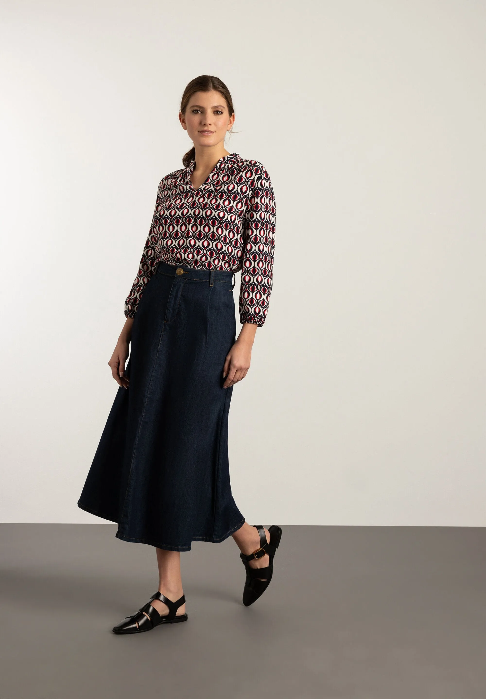 More & More Long Dark Denim Maxi Skirt