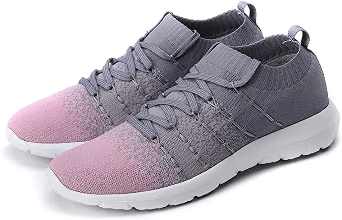 New EvinTer Women's Lightweight Comfortable Mesh Walking Athletic Sneakers, Grey/Pink! Sz 8.5! Fit like 9.5!