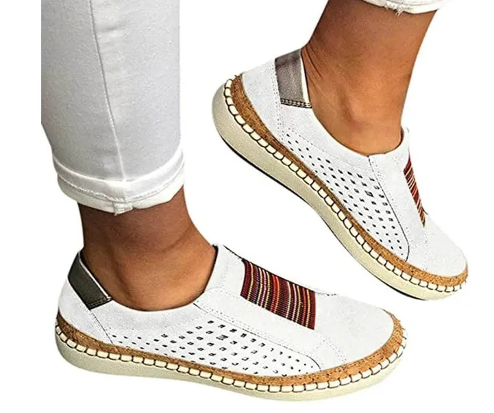 NEW Premium Orthopedic Casual Sneaker, Casual Orthopedic Walking Shoes, Womens Shoes Slip On Fashion Round Toe Comfort Athletic Running Shoes (Sz 9, White)