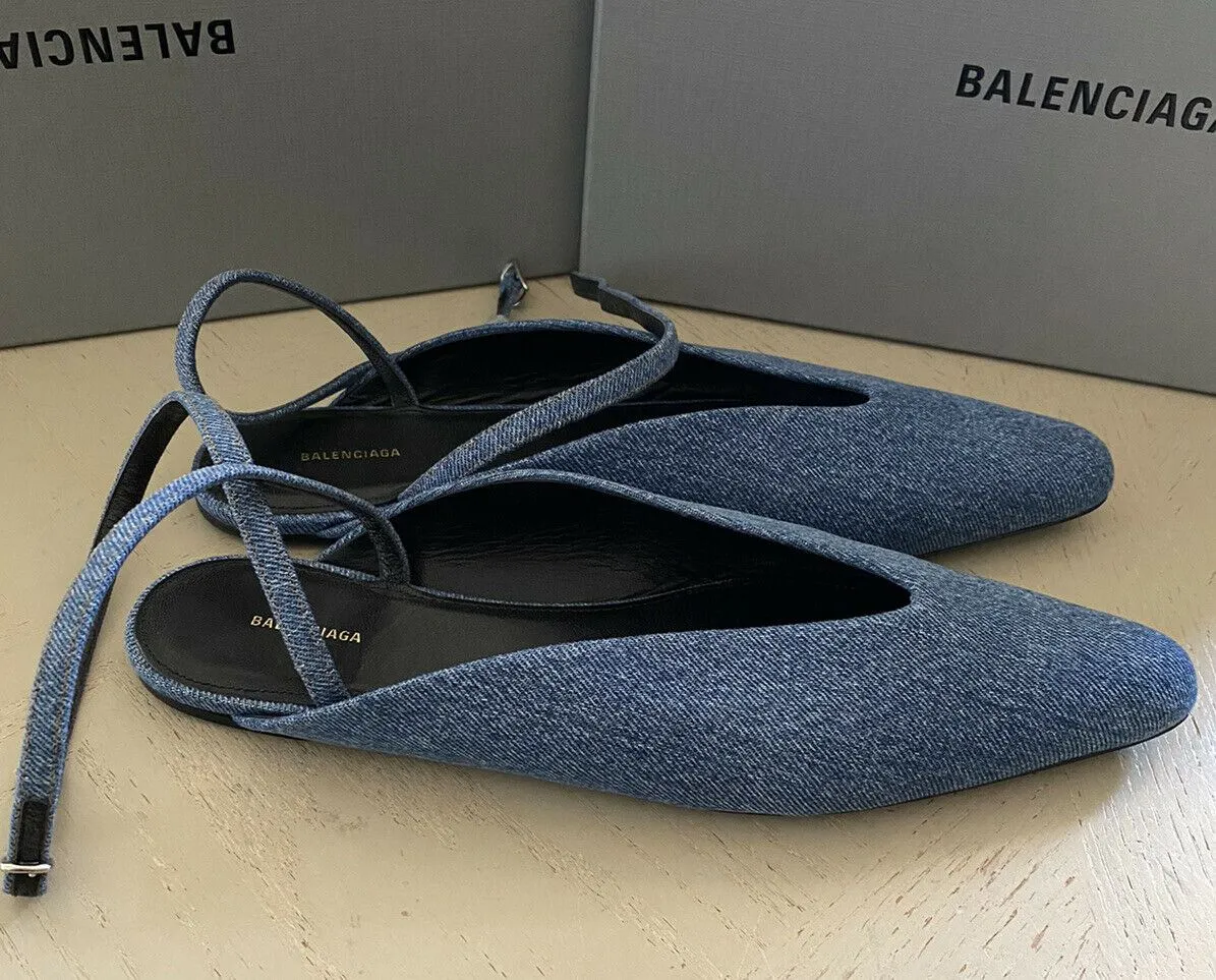 NIB $650 Balenciaga Ankle-Strap Denim Flat Sandal Shoes Blue 9.5 US/39.5 E Italy