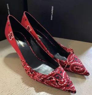 NIB $895 Saint Laurent Women Bandana Dress Shoes Red 11 US ( 41 Eu )