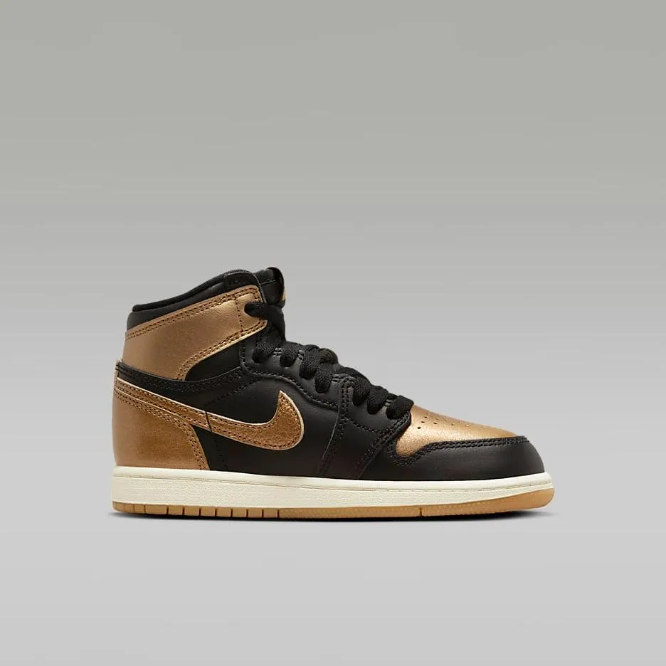 Nike Kid's Jordan 1 Retro High OG Shoes - Black / Sail / Metallic Gold