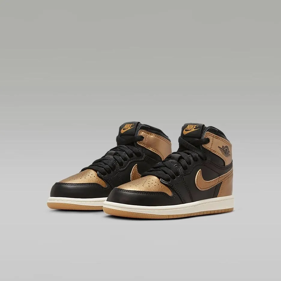 Nike Kid's Jordan 1 Retro High OG Shoes - Black / Sail / Metallic Gold