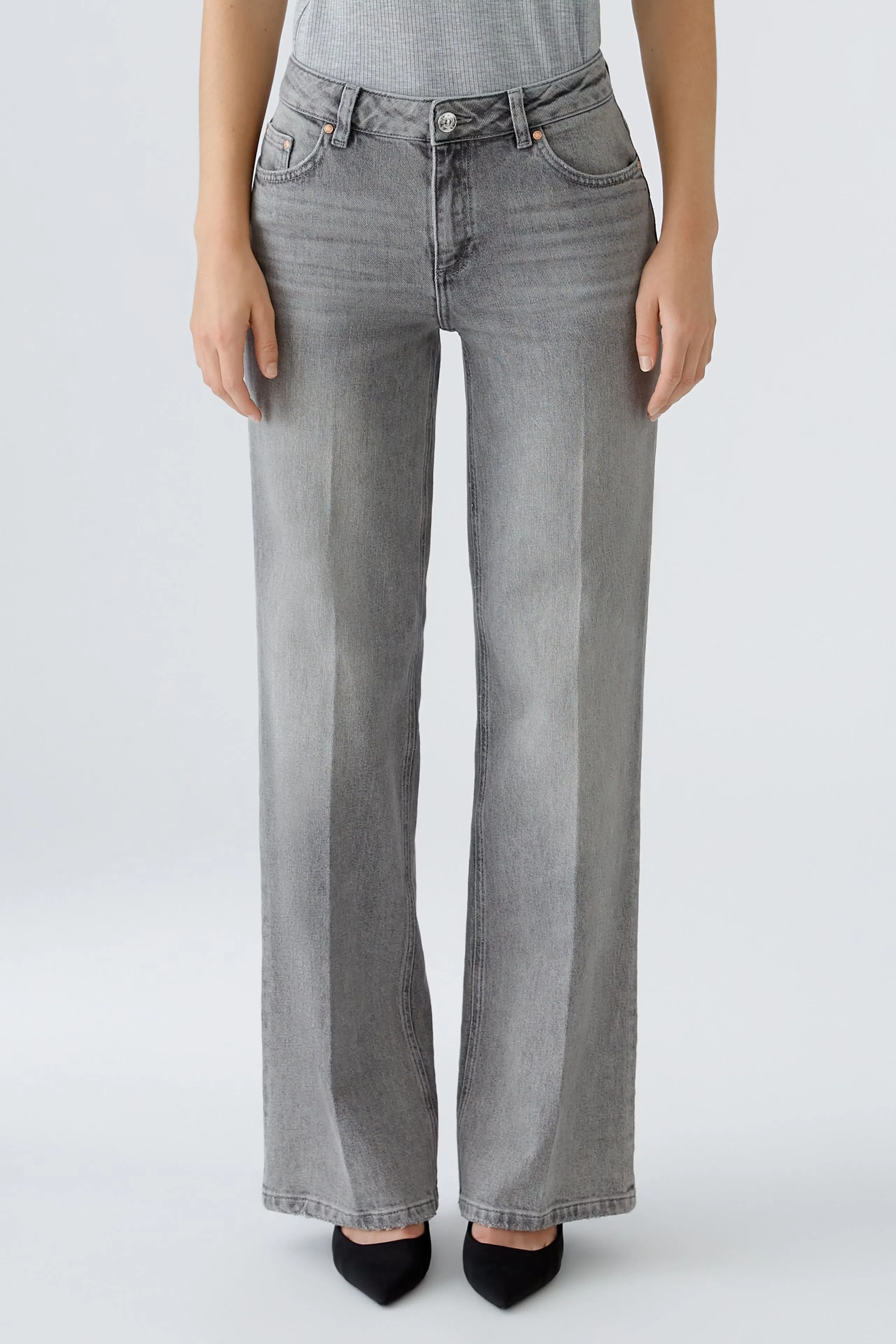 Oui Flare Mid-Waist Jeans Grey