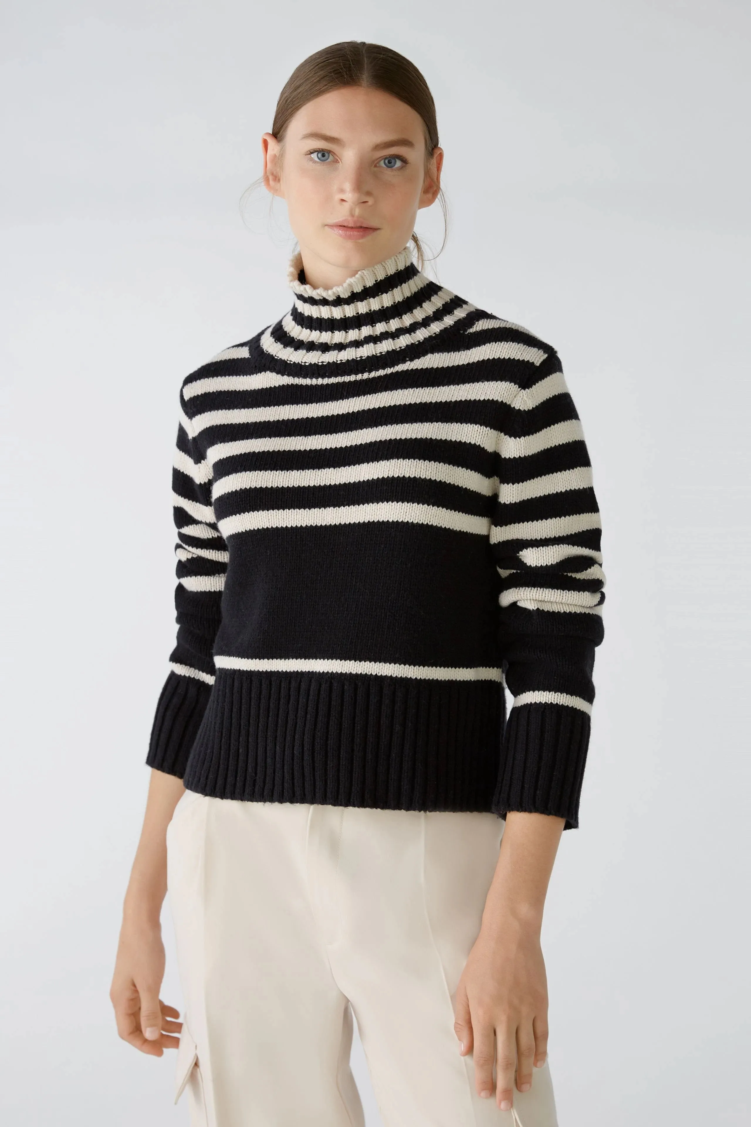 Oui Knitted Striped Jumper Black/Off-white